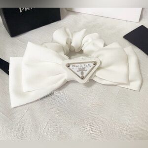 Prada White Bow Scrunchie Hair Accessory